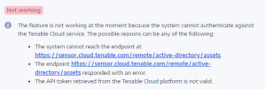 Tenable.ad ne peut pas s'authentifier auprès du service Tenable Cloud.