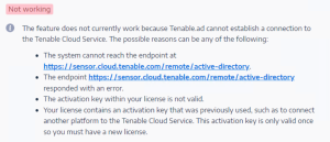 Tenable.ad ne peut pas se connecter au service Tenable Cloud.